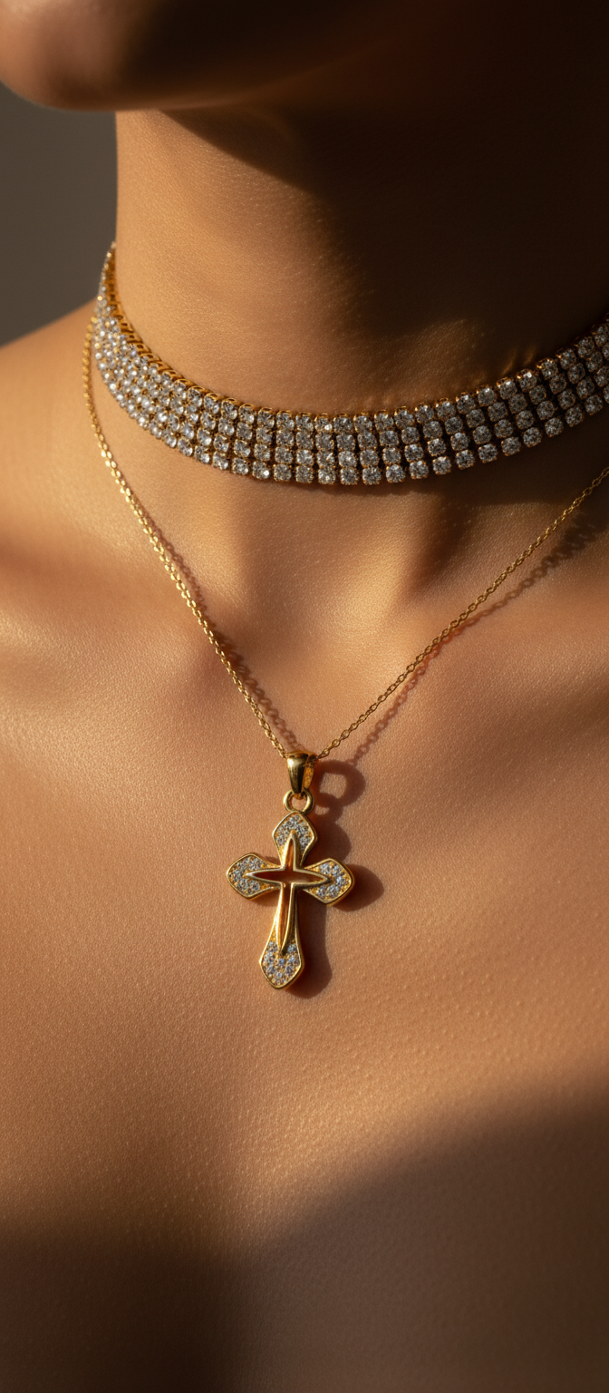 Χρυσός Σταυρός με Κρύσταλλα - Luxury Κολιέ aurelia.thegoldenone